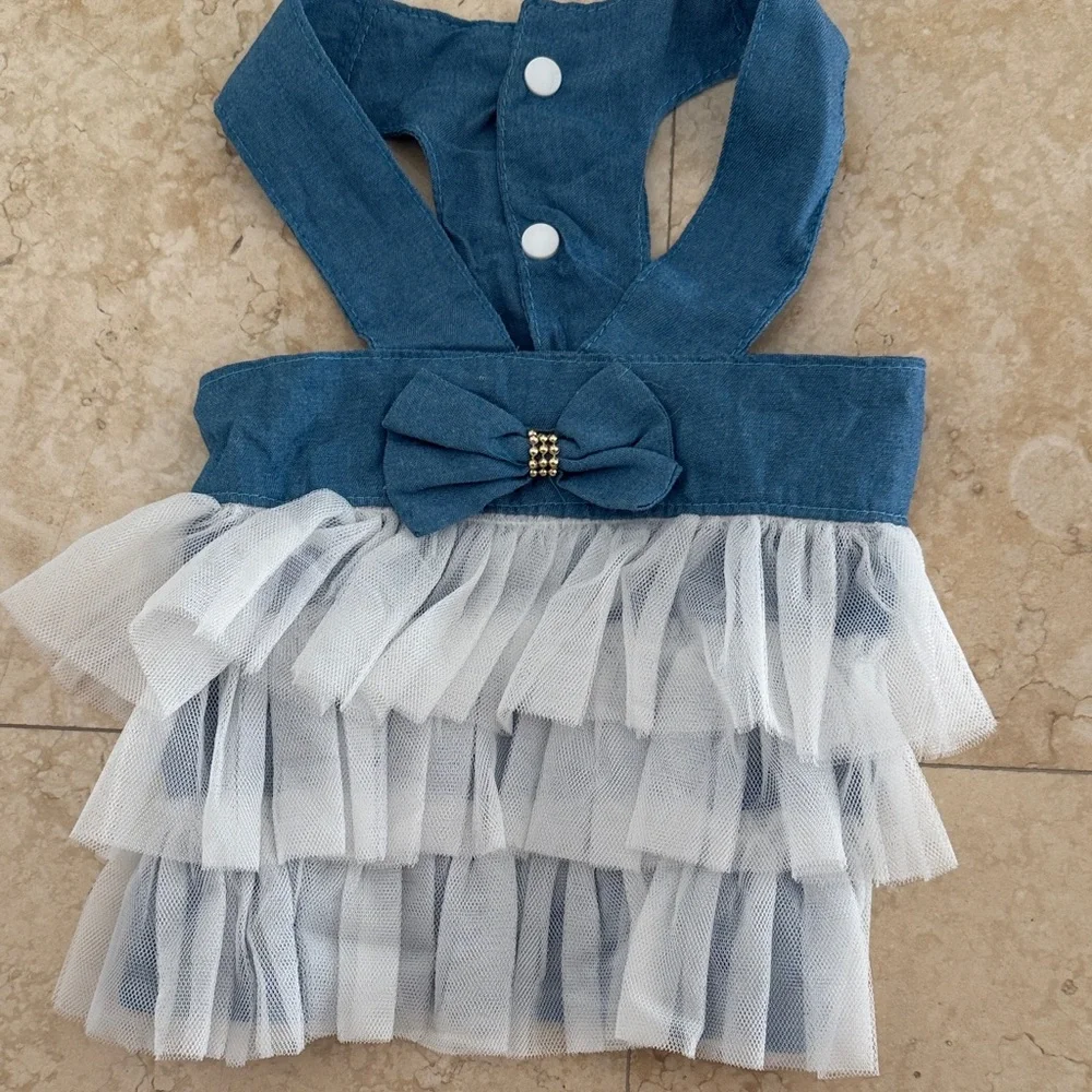 Dog Dress in Denim with White Tulle Size L